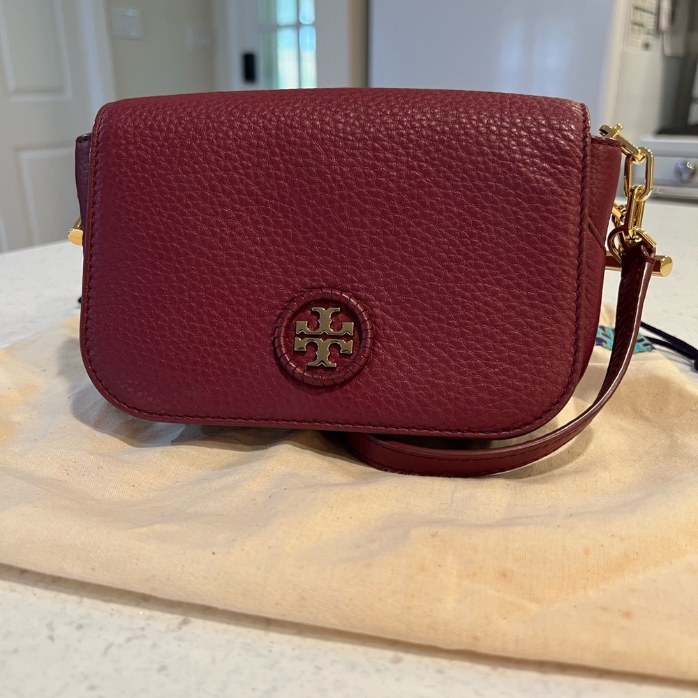 Tory Burch Red and Gold Crossbody Bag Pebbled Leather